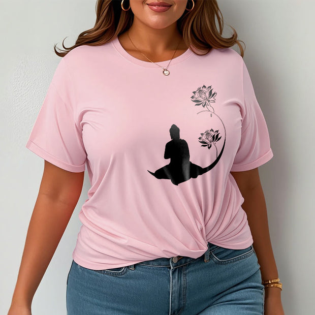 Buddha Stones Buddha Sitting With Lotus Flowers Pattern Pattern Tee T-shirt T-Shirts BS 13