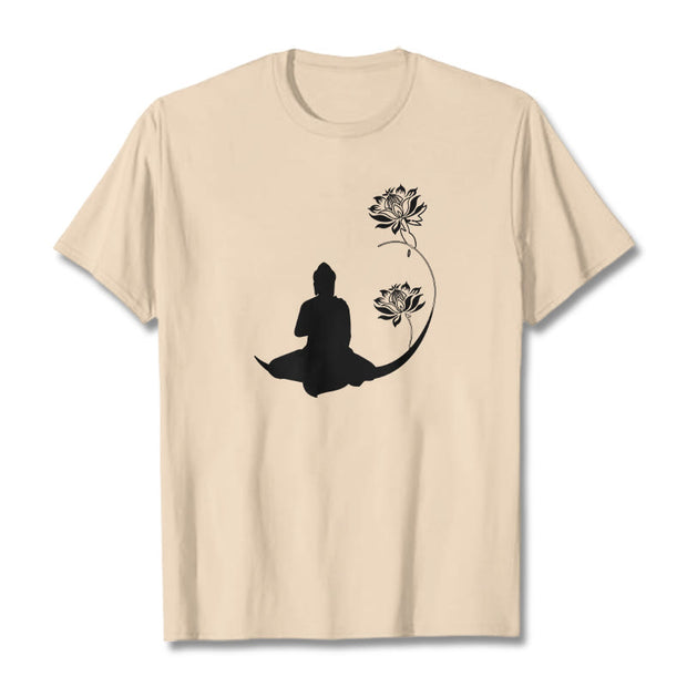 Buddha Stones Buddha Sitting With Lotus Flowers Pattern Pattern Tee T-shirt T-Shirts BS Bisque 2XL