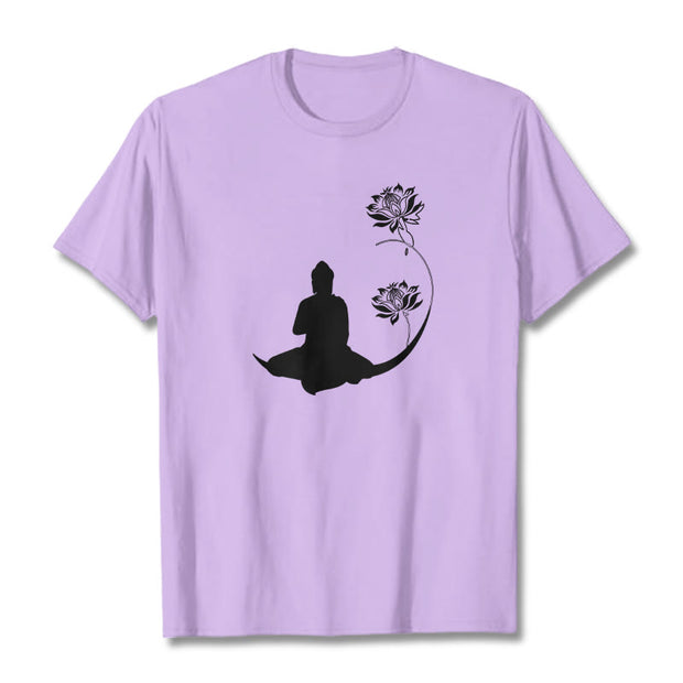 Buddha Stones Buddha Sitting With Lotus Flowers Pattern Pattern Tee T-shirt T-Shirts BS Plum 2XL