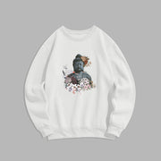 Buddha Stones Colorful Flowers Surrounding Buddha Fleece Lined Sweatshirt Sweatshirt BS White 2XL