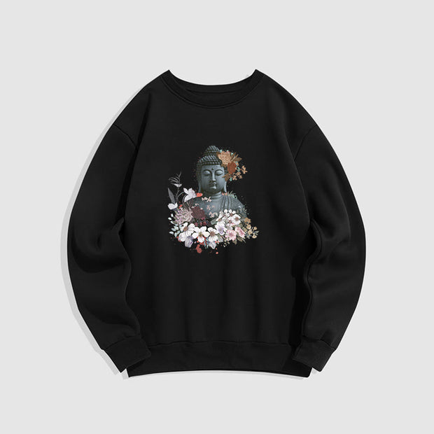 Buddha Stones Colorful Flowers Surrounding Buddha Fleece Lined Sweatshirt Sweatshirt BS Black 2XL