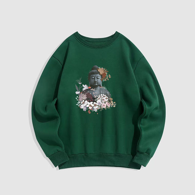 Buddha Stones Colorful Flowers Surrounding Buddha Fleece Lined Sweatshirt