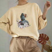 Buddha Stones Colorful Flowers Surrounding Buddha Fleece Lined Sweatshirt Sweatshirt BS 2