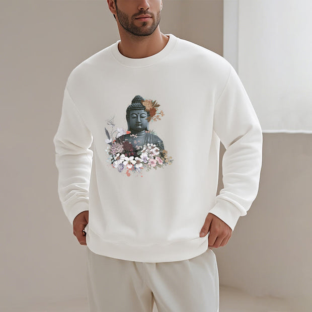 Buddha Stones Colorful Flowers Surrounding Buddha Fleece Lined Sweatshirt Sweatshirt BS 15