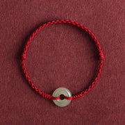 Buddha Stones Natural Hetian Jade Peace Buckle Protection Luck Braided Bracelet Anklet Bracelet Anklet BS Dark Red Rope Anklet(Circumference 17-30cm)