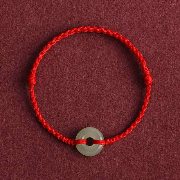 Buddha Stones Natural Hetian Jade Peace Buckle Protection Luck Braided Bracelet Anklet Bracelet Anklet BS Red Rope Anklet(Circumference 17-30cm)