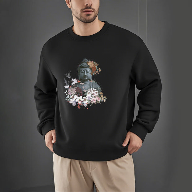 Buddha Stones Colorful Flowers Surrounding Buddha Fleece Lined Sweatshirt Sweatshirt BS 11