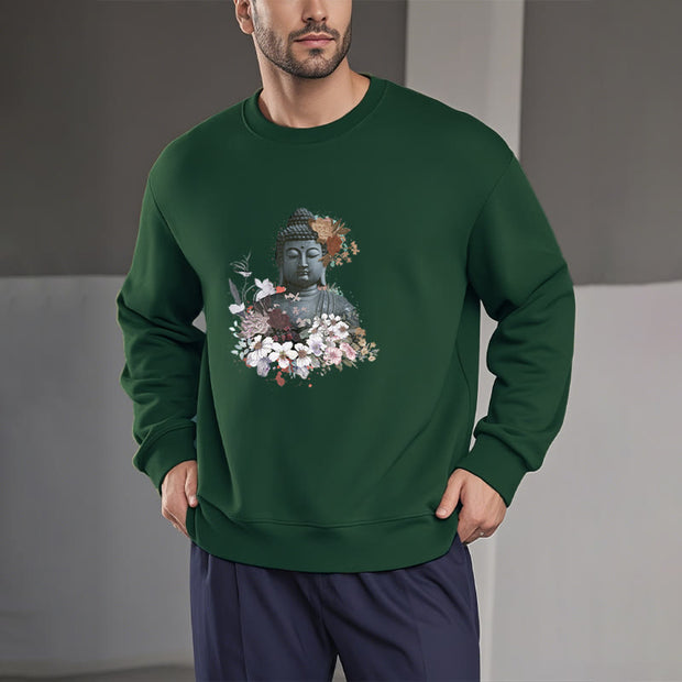 Buddha Stones Colorful Flowers Surrounding Buddha Fleece Lined Sweatshirt Sweatshirt BS 23