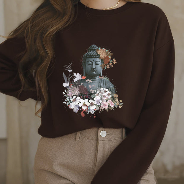 Buddha Stones Colorful Flowers Surrounding Buddha Fleece Lined Sweatshirt Sweatshirt BS 20