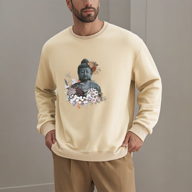 Buddha Stones Colorful Flowers Surrounding Buddha Fleece Lined Sweatshirt