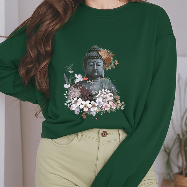 Buddha Stones Colorful Flowers Surrounding Buddha Fleece Lined Sweatshirt Sweatshirt BS 24