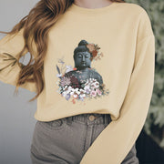 Buddha Stones Colorful Flowers Surrounding Buddha Fleece Lined Sweatshirt Sweatshirt BS 3