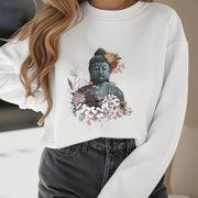 Buddha Stones Colorful Flowers Surrounding Buddha Fleece Lined Sweatshirt Sweatshirt BS 16