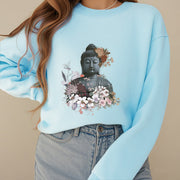 Buddha Stones Colorful Flowers Surrounding Buddha Fleece Lined Sweatshirt Sweatshirt BS 28