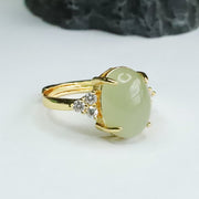 Buddha Stones Hetian Jade Egg Alloy Ring