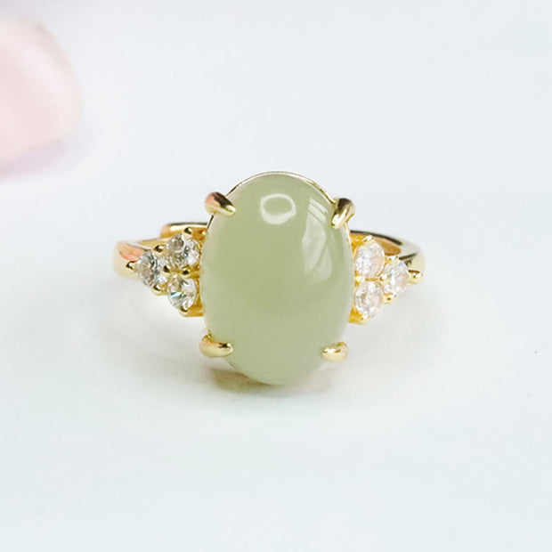 Buddha Stones Hetian Jade Egg Alloy Ring