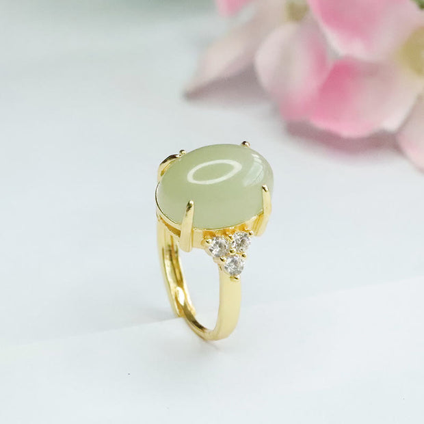 Buddha Stones Hetian Jade Egg Alloy Ring