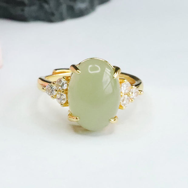 Buddha Stones Hetian Jade Egg Alloy Ring