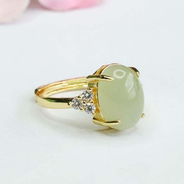 Buddha Stones Hetian Jade Egg Alloy Ring