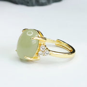 Buddha Stones Hetian Jade Egg Alloy Ring