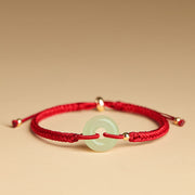 Buddha Stones Natural Hetian Jade Peace Buckle Fu Character Protection Luck Braided Bracelet Bracelet BS Hetian Jade Red Rope