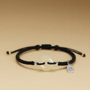 Buddha Stones Natural Hetian Jade Peace Buckle Fu Character Protection Luck Braided Bracelet