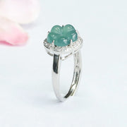 Buddha Stones Jade Alloy Flower Ring