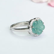 Buddha Stones Jade Alloy Flower Ring