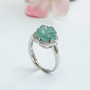 Buddha Stones Jade Alloy Flower Ring