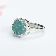 Buddha Stones Jade Alloy Flower Ring