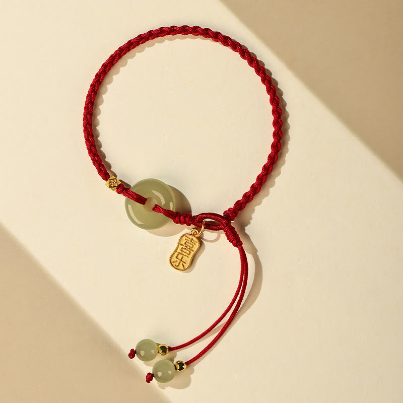 Psychic Reader YOKOオリジナル螺旋ブレスレット Buddha Stones Natural Hetian Jade Peace Buckle Red String Luck