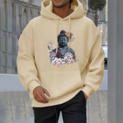 Buddha Stones Colorful Flowers Surrounding Buddha Pattern Fleece Lined Hoodie