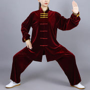 Buddha Stones 2Pcs Fall Winter Tai Chi Qigong Practice Unisex Frog-Button Meditation Velour Clothing Set