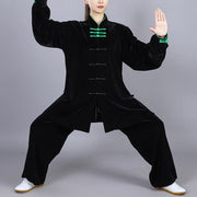 Buddha Stones 2Pcs Fall Winter Tai Chi Qigong Practice Unisex Frog-Button Meditation Velour Clothing Set