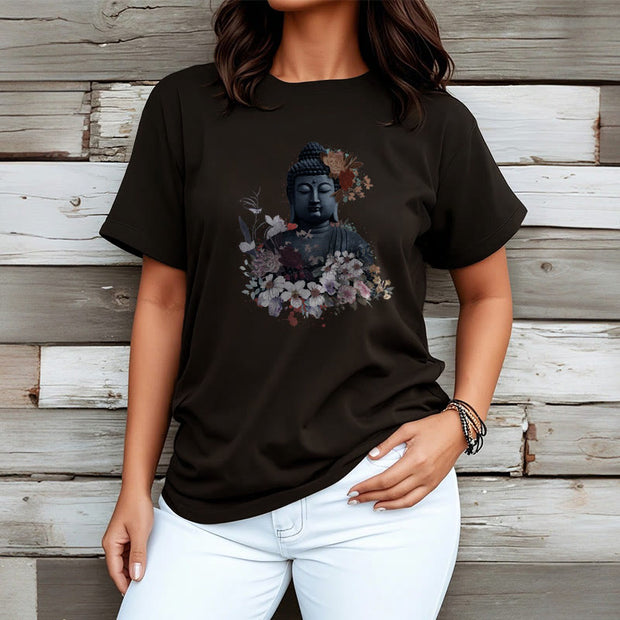 Buddha Stones  Colorful Flowers Surrounding Buddha Pattern Tee T-shirt