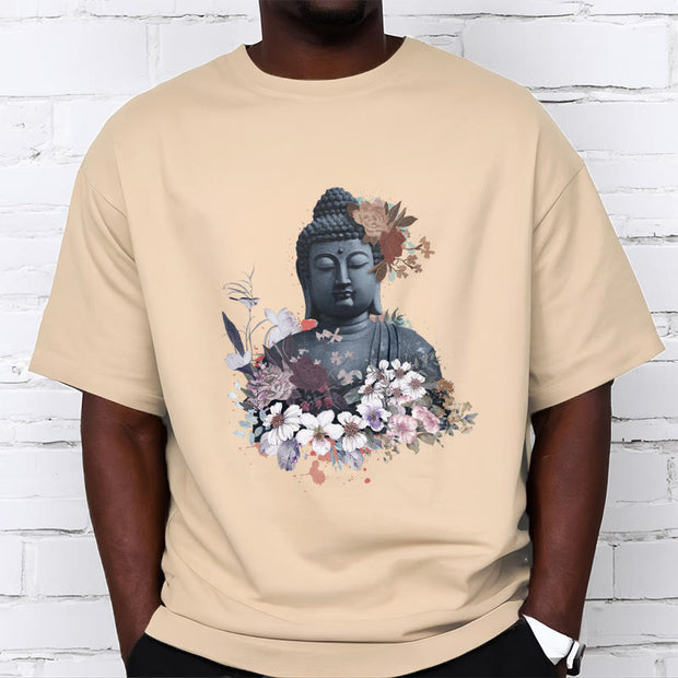 Buddha Stones  Colorful Flowers Surrounding Buddha Pattern Tee T-shirt