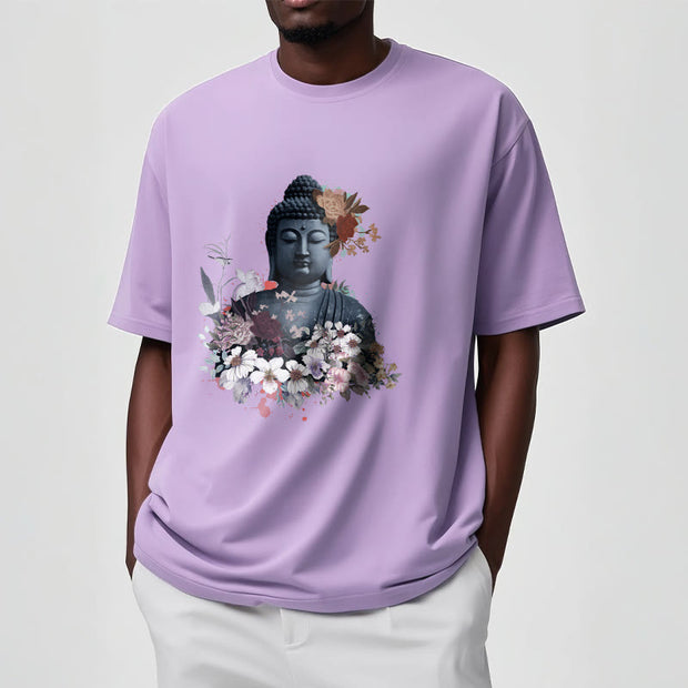 Buddha Stones  Colorful Flowers Surrounding Buddha Pattern Tee T-shirt