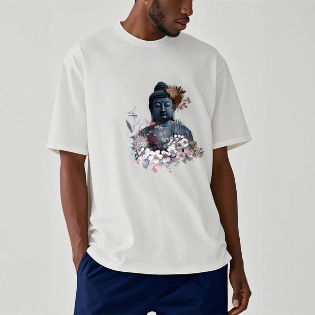 Buddha Stones  Colorful Flowers Surrounding Buddha Pattern Tee T-shirt