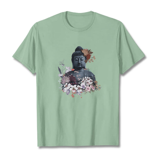 Buddha Stones  Colorful Flowers Surrounding Buddha Pattern Tee T-shirt