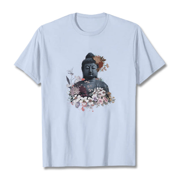 Buddha Stones  Colorful Flowers Surrounding Buddha Pattern Tee T-shirt