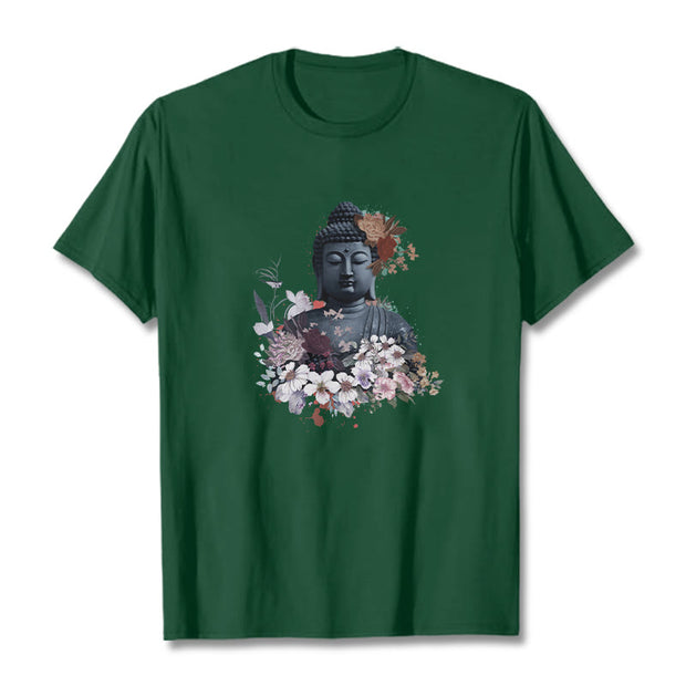 Buddha Stones  Colorful Flowers Surrounding Buddha Pattern Tee T-shirt