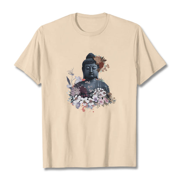 Buddha Stones  Colorful Flowers Surrounding Buddha Pattern Tee T-shirt