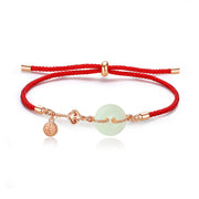 Buddha Stones Natural Hetian Jade Peace Buckle 925 Sterling Silver Red String Fu Character Protection Luck Bracelet Bracelet BS 1