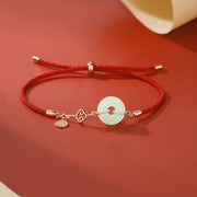 Buddha Stones Natural Hetian Jade Peace Buckle 925 Sterling Silver Red String Fu Character Protection Luck Bracelet