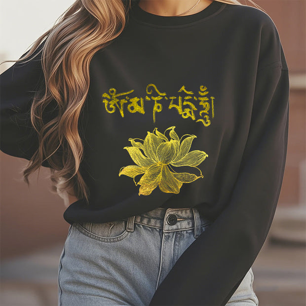 Buddha Stones Golden Lotus Sanskrit Fleece Lined Sweatshirt