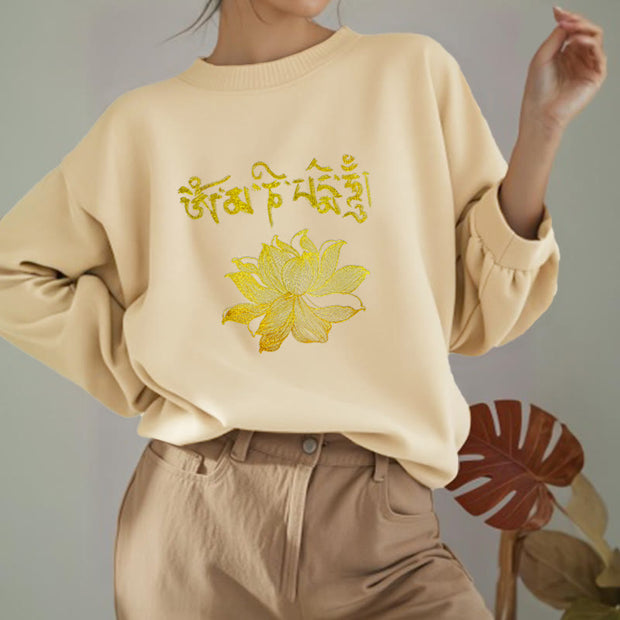 Buddha Stones Golden Lotus Sanskrit Fleece Lined Sweatshirt