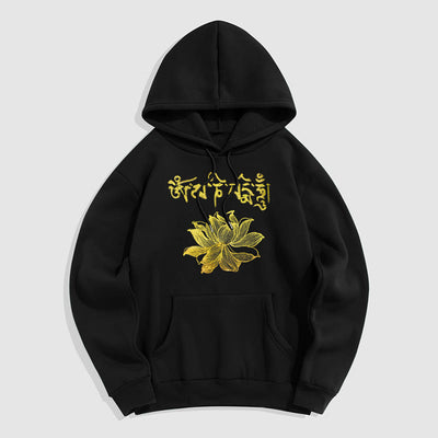 Buddha Stones Golden Lotus Sanskrit Fleece Lined Hoodie