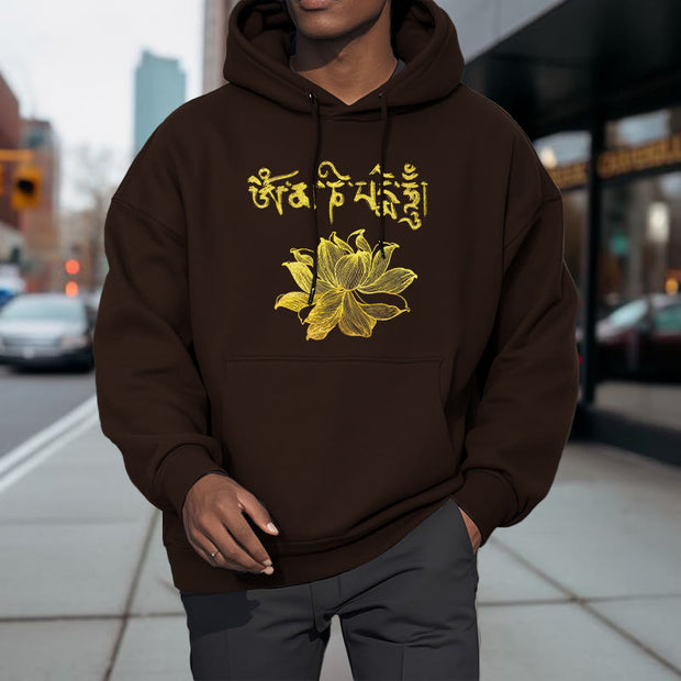 Buddha Stones Golden Lotus Sanskrit Fleece Lined Hoodie