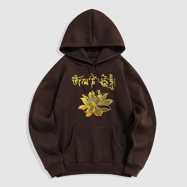 Buddha Stones Golden Lotus Sanskrit Fleece Lined Hoodie