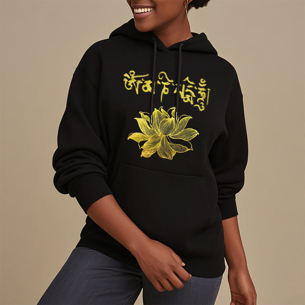 Buddha Stones Golden Lotus Sanskrit Fleece Lined Hoodie